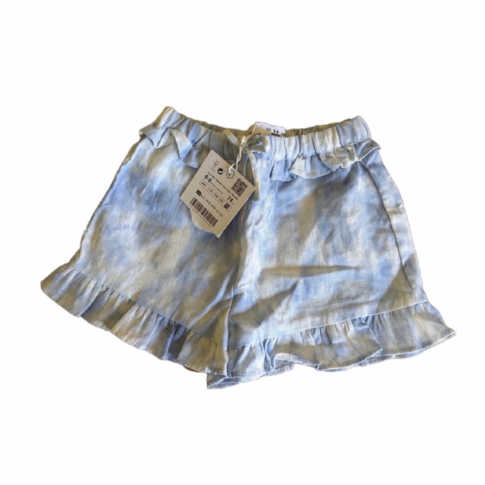 Zara Pale Blue Ruffle Hem High-Waist Shorts